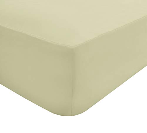 Sleepdown Cream Plain Fitted Sheet Non-Iron 180 Thread Count Percale Poly Cotton Easy Care 32cm Extra Deep Pocket Bedsheet Bed Linen - King