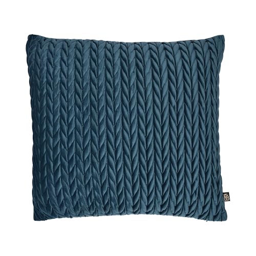 Laurence Llewelyn-Bowen Amory Cushion – Teal Velvet Plaited Design – 43 x 43cm Soft Touch Decorative Pillow with Filling – Crochet-Style Accent Cushion for Sofa, Bed & Home Decor