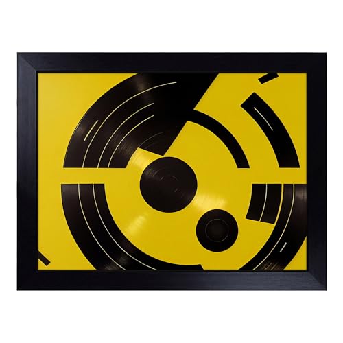 Lap Tray with Bean Bag Cushion, Abstract Vinyl Record Art - Handmade in the UK, Raised Wooden Edge, Padded Cushion, Heat-Resistant Wipe-Clean Surface, for Meals, Laptops and Crafts