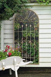 MirrorOutlet New Large Gothic Designed Arched Stone Coloured Outside Garden Wall Mirror, Ivory, 5ft3x 2ft6 190cm X 75cm