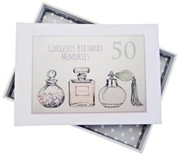 WHITE COTTON CARDS 50th Birthday, Mini Photo Album, Perfume Bottles, White