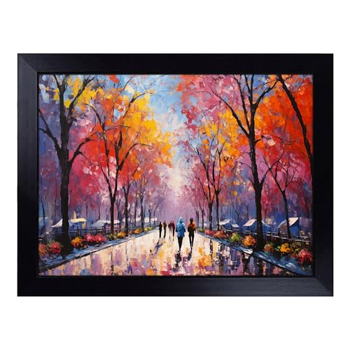 Lap Tray with Bean Bag Cushion, Central Park Palette Knife - Handmade in the UK, Raised Wooden Edge, Padded Cushion, Heat-Resistant Wipe-Clean Surface, for Meals, Laptops and Crafts