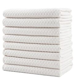 POLYTE 380 GSM Microfibre Waffle Kitchen Tea Towel, 40.6x71.1 cm, 8 Pack
