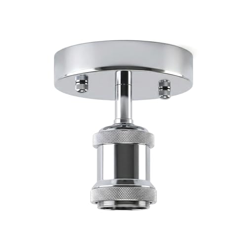 DC VOLTAGE Industrial-Semi Flush Mount Ceiling Light Black Chrome E27 Ceiling Fitting Modern Vintage Lamp Holder for Kitchen Hallway Bedroom Living Room