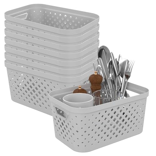 Sundis Pixel 8 Pack 4.5L White Recycled Plastic Stackable Storage Baskets Ideal for Bathroom, Bedroom, Decoration or Office