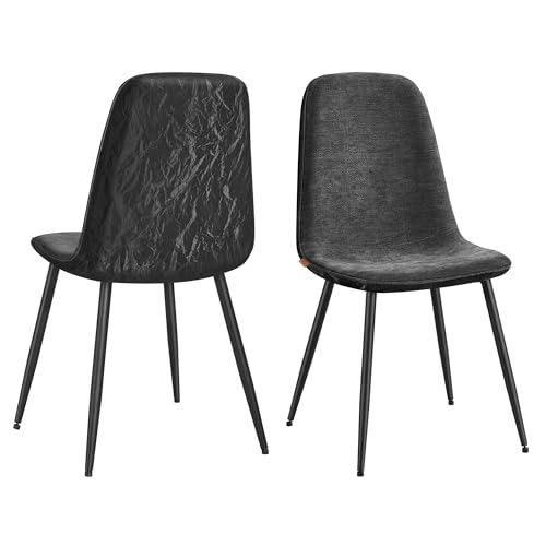 VASAGLE Dining Chair Set of 2, Upholstered Chair, Metal Legs, Adjustable Feet, Easy-Care, Chenille Fabric, PU with Glacier-Inspired Pattern