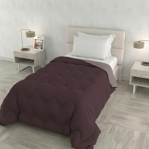 ZOE Winter Quilt Made in Italy Two-Tone Double-Sided Padded Duvet 250 g – Single Bed Quilt 160 x 250 cm – Machine Washable – Wine/Antique Pink