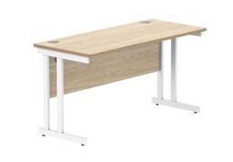 Office Hippo Essentials Rectangular Writing Computer Work Place, Home Office Desk with Cable Port Management, Wood, Canadian Oak, 140x60cm