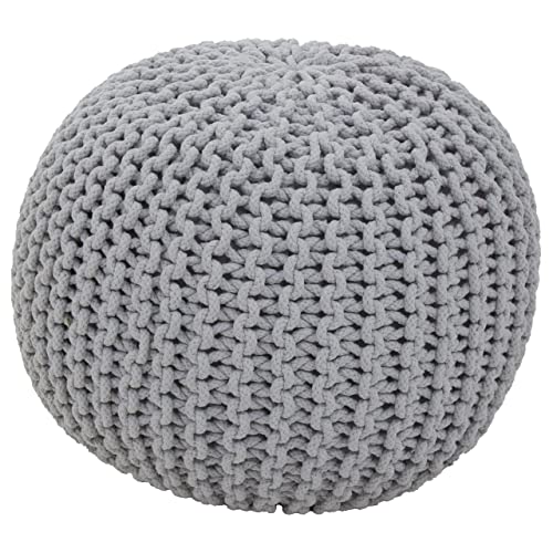 Premier Housewares Kids Grey Pouffe/Wooden Basket/Small Basket/Seagrass Baskets/Large Woven/Large Wicker Basket/Outdoor Pouf/Stool/ W50 x D50 x H40cm