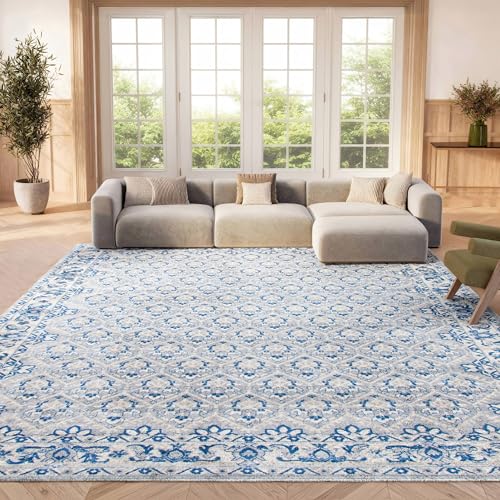 SAFAVIEH Traditional Rug for Living Room, Dining Room, Bedroom - Brentwood Collection, Short Pile, in Grey and Blue, 183 X 274 cm