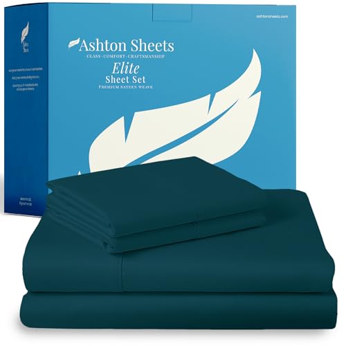 "Ashton Sheets 100% Egyptian Cotton Sheets Queen Size Bed Set - 800 Series Elite Collection Egyptian Cotton Sheet Set (4 PC, Teal), Soft, Cooling, 16"" Deep Pocket Sateen Luxury Hotel Bedsheet"