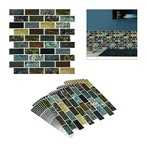 Relaxdays Tile Stickers, Stone Effect, Set of 10, Self-Adhesive, Kitchen & Bathroom, 31 x 31 cm, Wall Decal, Colourful
