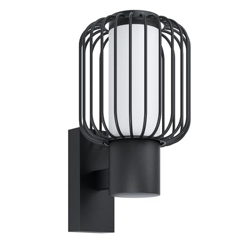 EGLO Ravello Outdoor Wall Light, 1-Bulb Outdoor Light, Modern, Wall Light Made of Galvanised Steel in Black and Plastic in White, Outdoor Lamp with E27 Socket, IP44