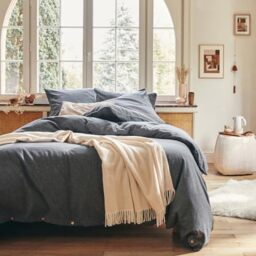 Chambray Plain Cotton Flannel Duvet Cover, Frisson, 140 x 200 cm, Essix