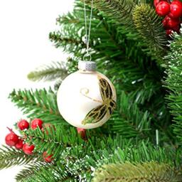 Shatchi 6pcs Baige Hand Painted Glass Christmas Tree Baubles Balls Hanging Ornaments Decorations Seasonal Home Décor Xmas