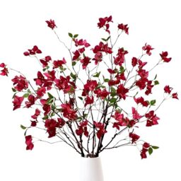 Artificial Bougainvillea Flower Branches Silk Bougainvillea Stems with Dried Tree Twigs Real Touch Faux Greenery Stems for Home Indoor Outdoor Decor Floral Bouquet Arrangements (Fuchsia - Pack of 4)