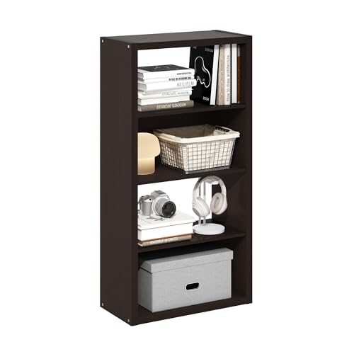 Furinno VIOLA Book Shelf, 4-Tier Bookshelf, Bookcase with Open Shelf, 11.3 x 23.2 x 45.4, for Living Room, Bedroom, Home Office, Dark Oak