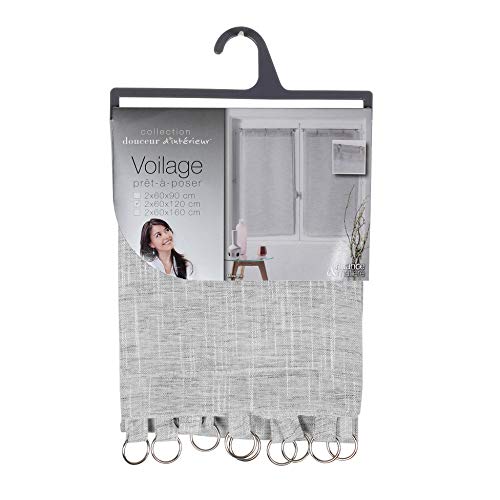 Douceur d'Intérieur Pair of Straight Milza Net Curtains 2 x 60 x 120 cm Grey