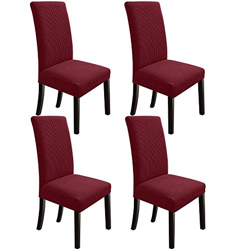 NORTHERN BROTHERS Chair Covers for Dining Room Set of 4 Stretchy Dining Chair Cover Super Fit Parsons Kitchen Chair Covers, Wine Red
