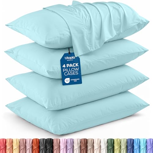 Utopia Bedding Standard Pillow Cases - 4 Pack - Envelope Closure - Soft Brushed Microfiber Fabric - Shrinkage and Fade Resistant Pillow Covers Standard Size 20 X 26 Inches (Spa Blue)