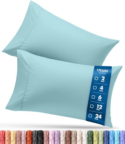 Utopia Bedding Standard Pillow Cases - 4 Pack - Envelope Closure - Soft Brushed Microfiber Fabric - Shrinkage and Fade Resistant Pillow Covers Standard Size 20 X 26 Inches (Spa Blue)