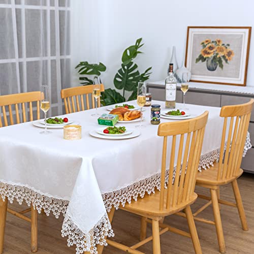 BrekSdat White lace Premium Rectangle Farmhouse Table Runner Waterproof OilProof SpillProof AntiShrink Soft Wrinkle Resistant Decorative Fabric Table Cover Kitchen Dinning Party Wedding Banquet