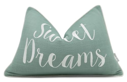 Rudransha 12x18 Sweet Dreams Lumbar Pillow Cover - Embroidered Quote Throw Pillowcase - Decorative Cushion for Couch, Sofa, Bed, Nursery, Cozy Corner - Relaxing Bedroom Accent - Light Teal