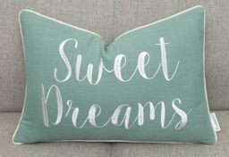 Rudransha 12x18 Sweet Dreams Lumbar Pillow Cover - Embroidered Quote Throw Pillowcase - Decorative Cushion for Couch, Sofa, Bed, Nursery, Cozy Corner - Relaxing Bedroom Accent - Light Teal