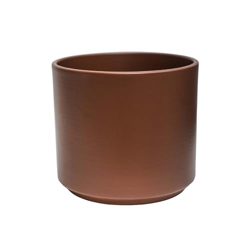 Ivyline Prague Planter in Mocha with Waterproof Exterior and Cylindrical Shape - Matte Finished Flower Pot - Modern Home Decoration - H14.5 x D16 cm