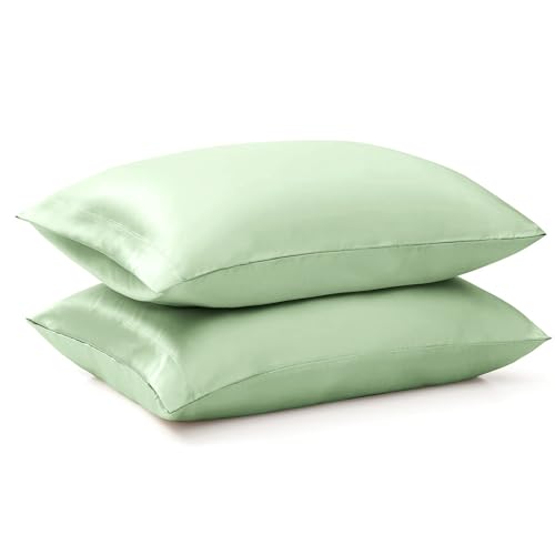 "Ersmak Satin Pillowcase Standard Set of 2, 20"" x 26"" Ultra Soft & Silky Satin Pillow Cases for Hair and Skin, Wrinkle Fade Resistant Pillow Covers with Envelope Closure (Sage Green)"