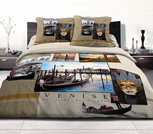 Home Passion 54205 Duvet Cover 240 x 220 cm 57 Yarns Cotton Venice Square Sand Linen, Pack of 3
