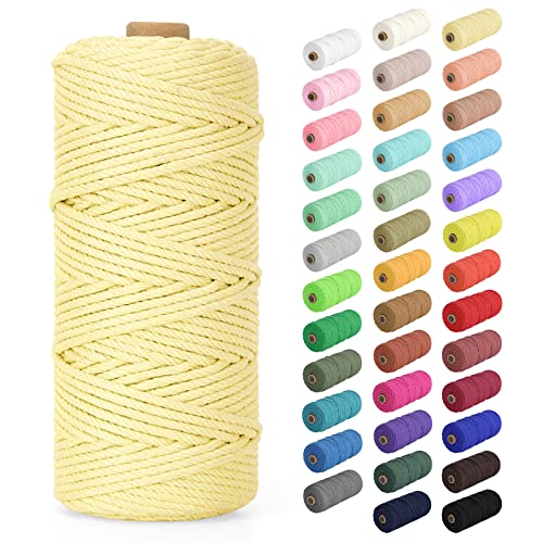 Macrame Cord 2mm x 220Yards (656Feet), Natural Cotton Macrame Rope - 2 Strands Twisted Macrame Cotton Cord for Wall Hanging, Plant Hangers, Crafts, Gift Wrapping and Wedding Decorations, Light Yellow