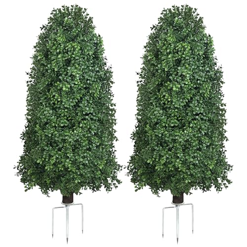 QIANYUN Boxwood Topiary Bush -Artificial Topiary for Outdoors-Evergreen Plants Topiary Ball Tree UV-Resistant 2-Pack for Front Porch Garden Yard Balcony Decor (Boxwood Tree -11, 3FT)