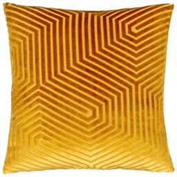 Paoletti Evoke Velvet Feather Filled Cushion – Luxurious Chevron Pattern Decorative Square Pillow With Filling (Gold - 45x45cm)