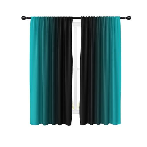 EGLGCC Black Teal Curtains Ombre Cool Turquoise Aqua Audlt Modern Abstract Elegant Men 42W x 63L Inch Rod Pocket Curtain for Bedroom Living Room Office Window Drapes Treatment Fabric 2 Panels