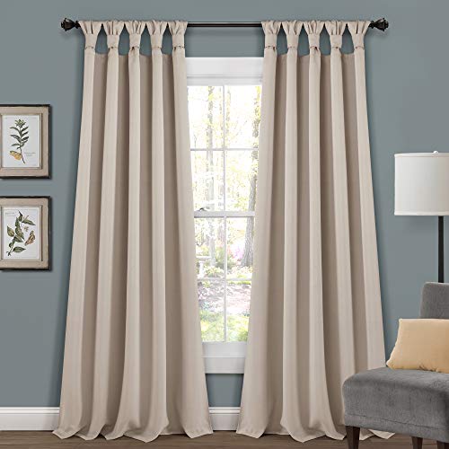 "Lush Decor, Wheat Insulated Knotted Tab Top Blackout Window Curtain Panel Pair, 95"" x 52"", 95 in x 52"