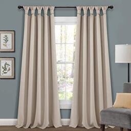 "Lush Decor, Wheat Insulated Knotted Tab Top Blackout Window Curtain Panel Pair, 95"" x 52"", 95 in x 52"