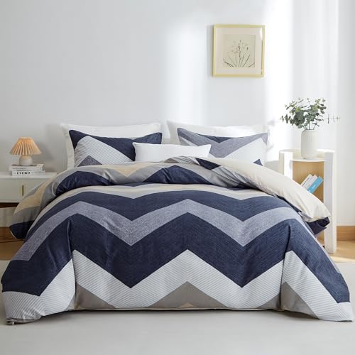 BOLINLIVING Duvet Cover King Size Set, Soft Comforter Cover, Bedding Duvet Cover with Zipper Closure 4 Ties,1 Duvet Cover with 2 Pillow Shams (Wavy Stripes-K)…