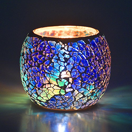 Scented Candle Holder Mosaic Glass Tea Light Holder,Handmade Romantic Glass Tealight Candle Holder for Aromatherapy,Party D??cor(NO Candles),Also Used as Vase,Pen Holder,Potted Plants Bowl (Blue)