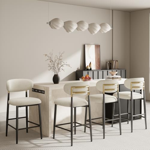 MALOL Counter Height Bar Stools Set of 4, Fabric Kitchen Bar Chairs with Backrest, Metal Legs and Footrest, Modern Barstools Counter with Anti-Slip Pads for Kitchen Island, Dining Room, Beige