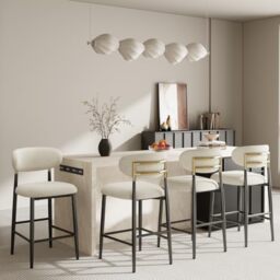 MALOL Counter Height Bar Stools Set of 4, Fabric Kitchen Bar Chairs with Backrest, Metal Legs and Footrest, Modern Barstools Counter with Anti-Slip Pads for Kitchen Island, Dining Room, Beige