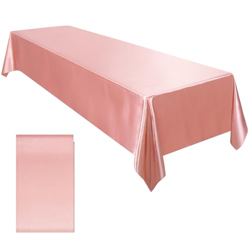 Ruisita 58 x 102 Inches Satin Tablecloth Rose Gold Satin Table Overlay Cover Bright Silk and Premium Smooth Fabric Table Decor for Wedding Banquet Table Decoration