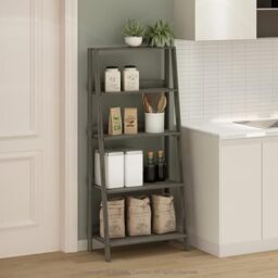 Furinno LADDER Display Shelf, 5-Tier Ladder Shelf, Ladder Bookshelf, Display Storage Shelves, 33 x 59.9 x 135.9 cm, for Living Room, Home Office, French Oak