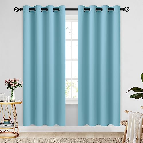 COSVIYA Grommet Blackout Room Darkening Sky Blue Curtains 72 inch Length 2 Panels,Thick Polyester Light Blocking Insulated Thermal Window Curtain Drapes for Bedroom/Living Room,52x72 inches