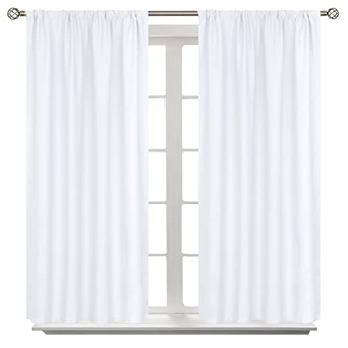 BGment White Curtains 45 Inches Length for Kitchen Window - Rod Pocket Short Window Treatment Drapes Privacy for Bathroom Cafe Bathroom Home Decor, 2 Panels, Pure White, 42 x 45 Inch
