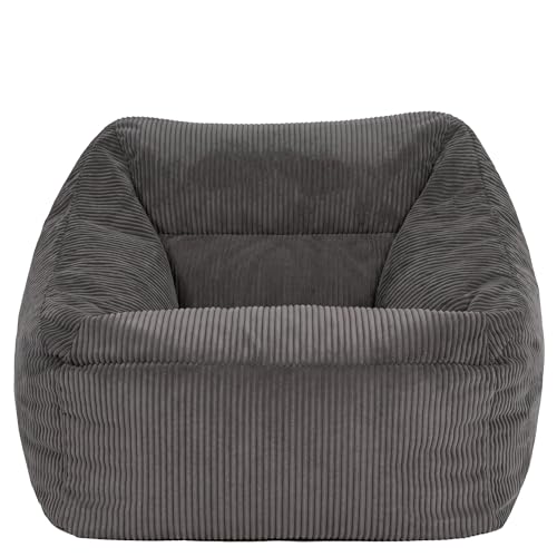 icon Natalia Cord Bean Bag Chair, Charcoal Grey, Large Adult Bean Bag with Filling Included, Comfy Chair, Armchair, Living Room, Bedroom Furniture