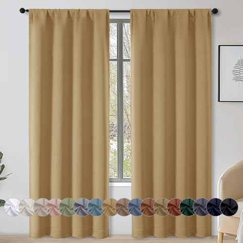 OWENIE Sally Black Blackout Curtains for Bedroom Living Room 72 Inch Length 2 Panels Set, Privacy Thermal Insulated Rod Pocket Window Curtains for Patio French Front Door, W40 x L72 Inch, Black
