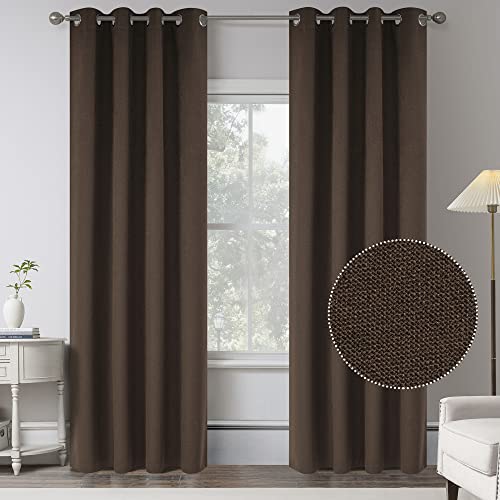 KEQIAOSUOCAI Cocoa Brown Linen 100% Blackout Curtains for Bedroom - 95 Inches Long Energy Saving Thermal Insulated Window Treatment Curtain Drapes for Living Room (2 Panels,W 52 x L 95 Inch Length)