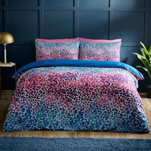 Catherine Lansfield Satin Animal Print Double Duvet Cover Set with Pillowcases Teal