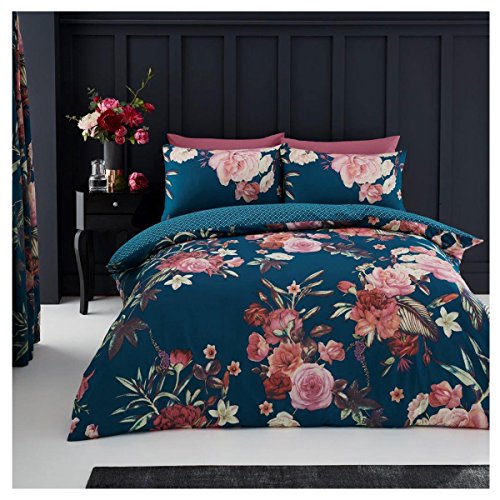GC GAVENO CAVAILIA Duvet Cover King Size, Easy Care Poly Cotton Bedding Set, Reversible Bed Covers, Teal, 701521